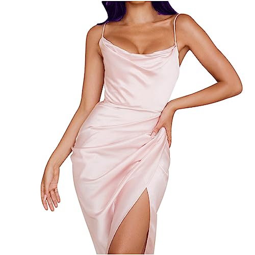 Ballkleider Damen Lang Einfarbige Cocktailkleid Sexy Ärmellos Halfter Partykleid Hohe Taille Abendkleid Schulterfrei Maxi Abiballkleid Brautjungfern Kleider mit Schlitz Knöchellang Maxikleid von Dyhxuan