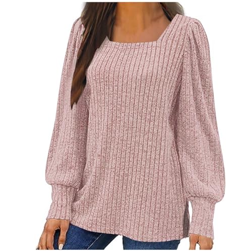 Black Friday Angebote 2024 Pullover Damen Eckiger Ausschnitt Strickpullover Puffärmel Langarmshirt Autumn Winter Warm Pulli Elegant Strickpulli Oberteile Bequem Basic Shirt Tops Longsleeve von Dyhxuan