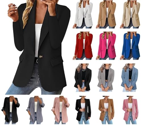 Blazer Damen Sportlich Cardigan Anzugjacke Einfarbige Revers Lang Jacke Mantel Langarm Offene Front Anzugmantel Herbst Winter Blazerjacke Slim Fit Leichte Büro Jacke Teenager Mädchen Arbeitsjacke von Dyhxuan