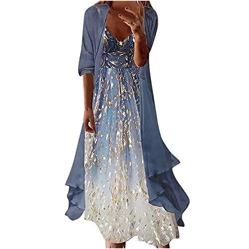 Dyhxuan Abendkleid Damen Elegant Einfarbige Stickerei Partykleid Zweiteiliges Set Kleider Ärmellos Ballkleid mit Rundhals + Einfarbige Cardigan Jacke Knielang Cocktailkleid Abiballkleid 5XL von Dyhxuan
