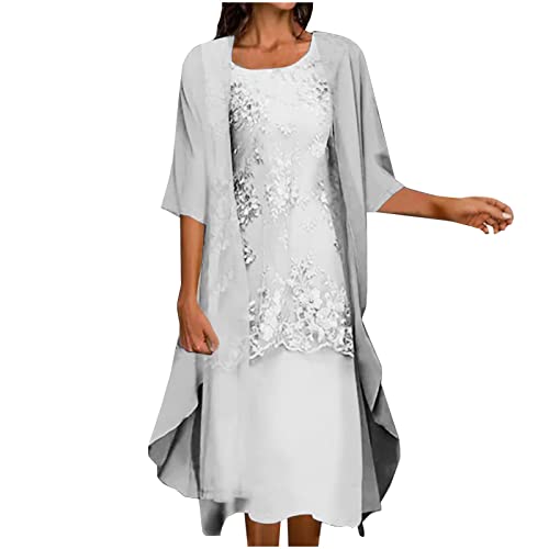 Dyhxuan Abendkleid Damen Elegant Einfarbige Stickerei Partykleid Zweiteiliges Set Kleider Ärmellos Ballkleid mit Rundhals + Einfarbige Cardigan Jacke Knielang Cocktailkleid Abiballkleid 5XL von Dyhxuan