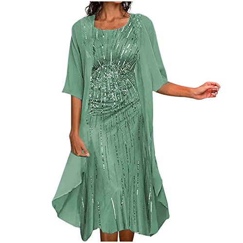 Dyhxuan Abendkleid Damen Elegant Einfarbige Stickerei Partykleid Zweiteiliges Set Kleider Ärmellos Ballkleid mit Rundhals + Einfarbige Cardigan Jacke Knielang Cocktailkleid Abiballkleid 5XL von Dyhxuan