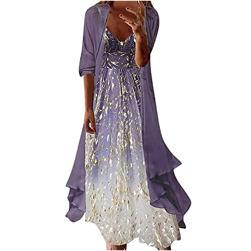 Dyhxuan Abendkleid Damen Elegant Einfarbige Stickerei Partykleid Zweiteiliges Set Kleider Ärmellos Ballkleid mit Rundhals + Einfarbige Cardigan Jacke Knielang Cocktailkleid Abiballkleid 5XL von Dyhxuan