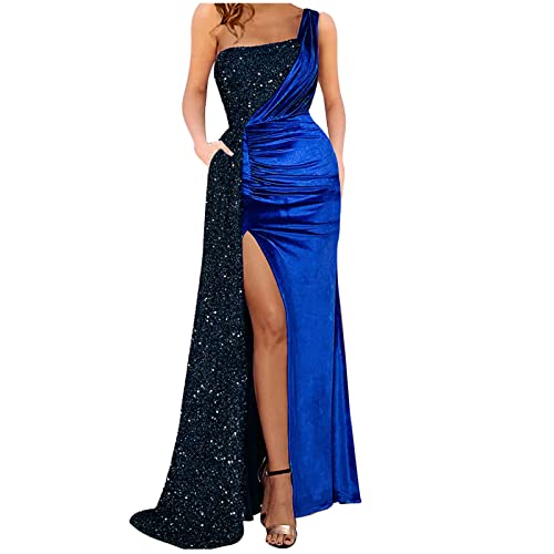 Dyhxuan Abendkleid Damen Mode Pailletten Cocktailkleid Ärmellos Ballkleid mit Eine Schulter Farbblocknähte Lang Partykleid Bodenlang Brautjungfern Kleider Slim Fit Abiballkleid Schlitz Maxikleid von Dyhxuan