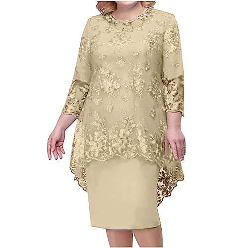 Dyhxuan Abendkleid Damen ärmellos Ballkleid mit Roundhals Knielang Cocktailkleid Zweiteiliges Set Damen Kleider Einfarbige Partykleid + Langarm Spitze Cardigan Jacke Abiballkleid Brautjungfern Kleid von Dyhxuan