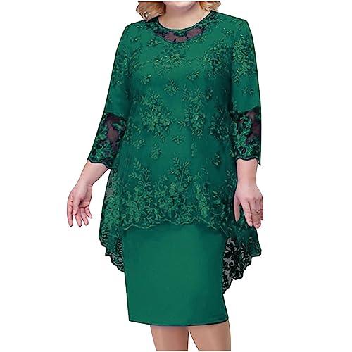 Dyhxuan Abendkleid Damen ärmellos Ballkleid mit Roundhals Knielang Cocktailkleid Zweiteiliges Set Damen Kleider Einfarbige Partykleid + Langarm Spitze Cardigan Jacke Abiballkleid Brautjungfern Kleid von Dyhxuan