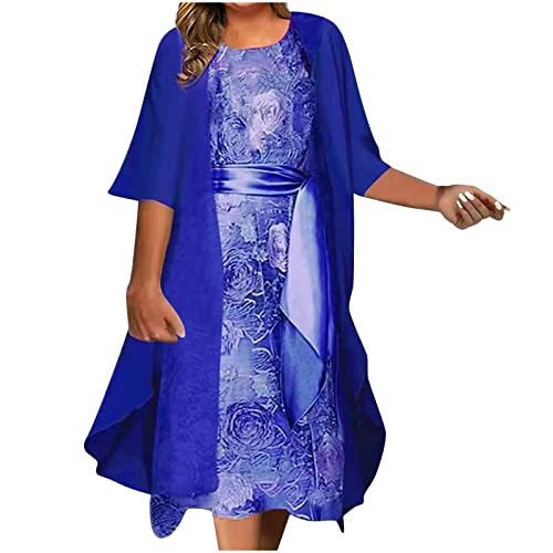 Dyhxuan Abendkleid Damen ärmellos Ballkleid mit Roundhals Knielang Cocktailkleid Zweiteiliges Set Damen Kleider Einfarbige Partykleid + Langarm Spitze Cardigan Jacke Abiballkleid Brautjungfern Kleid von Dyhxuan