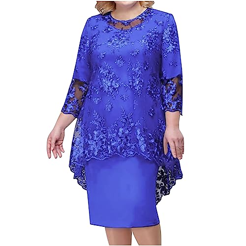 Dyhxuan Abendkleid Damen ärmellos Ballkleid mit Roundhals Knielang Cocktailkleid Zweiteiliges Set Damen Kleider Einfarbige Partykleid + Langarm Spitze Cardigan Jacke Abiballkleid Brautjungfern Kleid von Dyhxuan