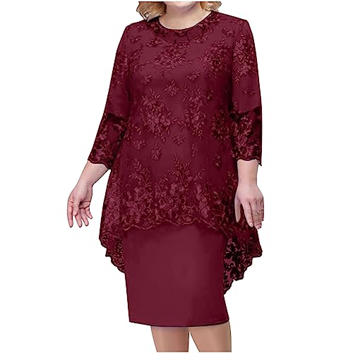 Dyhxuan Abendkleid Damen ärmellos Ballkleid mit Roundhals Knielang Cocktailkleid Zweiteiliges Set Damen Kleider Einfarbige Partykleid + Langarm Spitze Cardigan Jacke Abiballkleid Brautjungfern Kleid von Dyhxuan