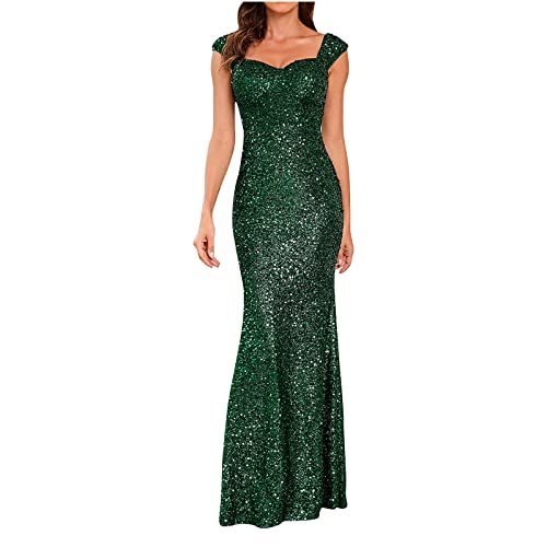 Dyhxuan Abendkleid Lang Damen Mode Pailletten Ballkleid Elegant Einfarbige Cocktailkleid Ärmellos V-Ausschnitt Partykleid Hohe Taille Abiballkleid Bodenlang Brautjungfern Kleider Maxikleid von Dyhxuan