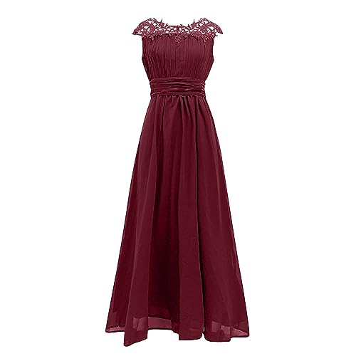 Dyhxuan Abendkleider Elegant für Hochzeit Damen Eelgant Chiffon Spitze Abendkleid Lang Einfarbige Ballkleid Hohe Taille Cocktailkleid Maxikleid Bodenlang Abiballkleid Brautjungfern Kleider von Dyhxuan
