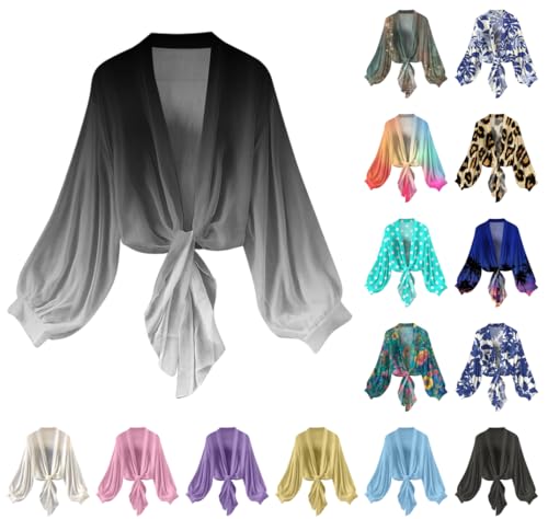 Dyhxuan Angebote des Tages Heute Damen Sommer Tops Chiffon Cardigan Langarm Strand Kimono Boho Bikini Cover Up Oversized Blumendruck Strickjacke von Dyhxuan