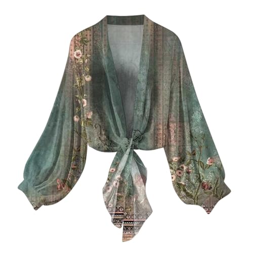 Dyhxuan Angebote des Tages Heute Damen Sommer Tops Chiffon Cardigan Langarm Strand Kimono Boho Bikini Cover Up Oversized Blumendruck Strickjacke von Dyhxuan