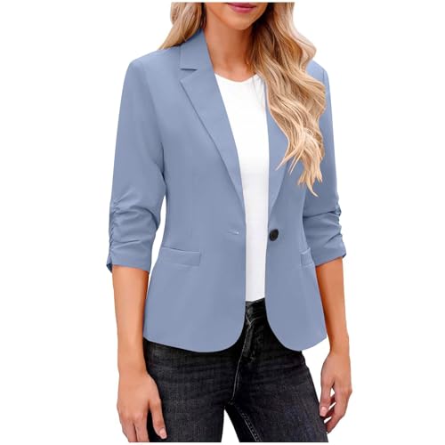Dyhxuan Blazer Damen Elegant 3/4 Arm Blazer Jacke Casual Sportlich Reverskragen Anzug Vorne Offener Anzugjacke Trenchcoat Business Jacket fürs Büro von Dyhxuan
