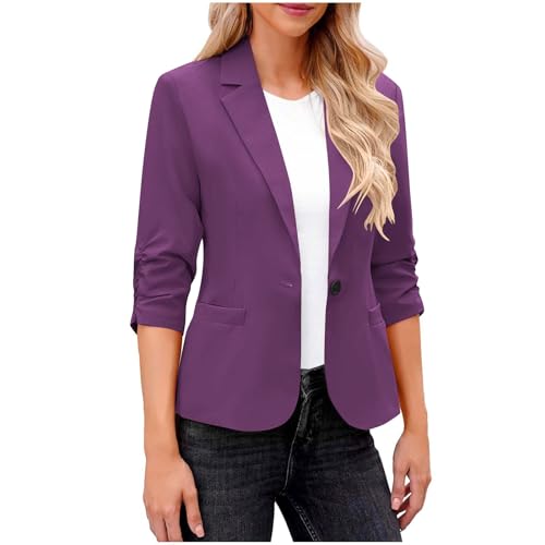 Dyhxuan Blazer Damen Elegant 3/4 Arm Blazer Jacke Casual Sportlich Reverskragen Anzug Vorne Offener Anzugjacke Trenchcoat Business Jacket fürs Büro von Dyhxuan