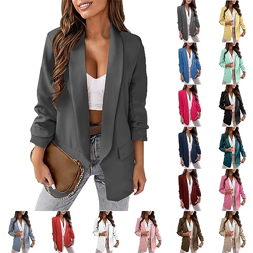 Dyhxuan Blazer Damen Elegant Einfarbige Cardigan Geschäft Büro Jacke Open Front Anzugjacke Slim Fit Übergangsjacke Langarm Revers Formelle Jacke Leichte Arbeitsjacke Mantel Business Blazerjacke S-3XL von Dyhxuan