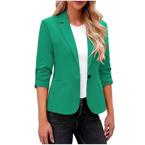Dyhxuan Blazer Damen Grün Elegant 3/4 Arm Blazer Jacke Sweatblazer Casual Sportlich Reverskragen Anzug Vorne Offener Anzugjacke Trenchcoat Business Jacket fürs Büro Kurzblazer Damenblazer von Dyhxuan