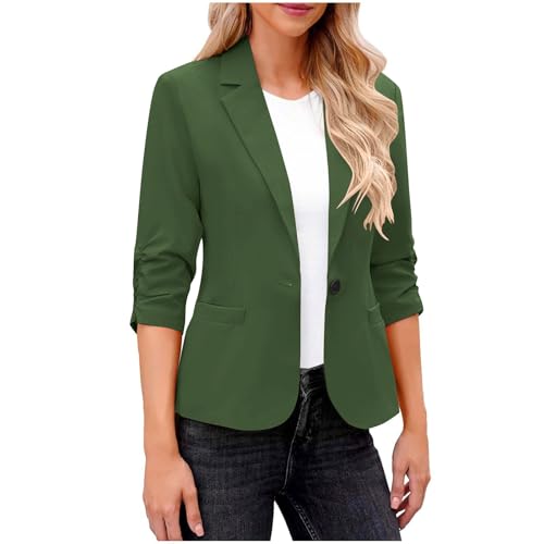 Dyhxuan Blazer Damen Sportlich Elegant 3/4 Arm Blazer Jacke Casual Kurzblazer Anzug Reverskragen Sweatblazer Vorne Offener Anzugjacke Trenchcoat Business Jacket fürs Büro von Dyhxuan