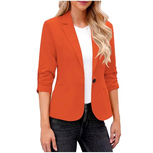 Dyhxuan Blazer Damen Sportlich Elegant 3/4 Arm Blazer Jacke Casual Kurzblazer Anzug Reverskragen Sweatblazer Vorne Offener Anzugjacke Trenchcoat Business Jacket fürs Büro von Dyhxuan