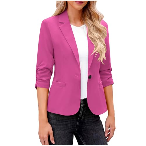 Dyhxuan Blazer Damen Sportlich Elegant 3/4 Arm Blazer Jacke Casual Kurzblazer Anzug Reverskragen Sweatblazer Vorne Offener Anzugjacke Trenchcoat Business Jacket fürs Büro von Dyhxuan