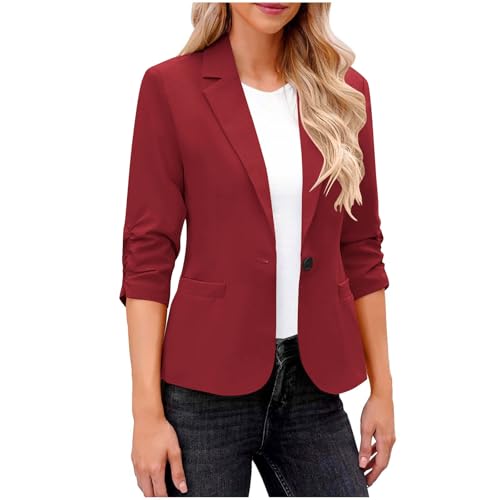 Dyhxuan Blazer Damen Sportlich Elegant 3/4 Arm Blazer Jacke Casual Kurzblazer Anzug Reverskragen Sweatblazer Vorne Offener Anzugjacke Trenchcoat Business Jacket fürs Büro von Dyhxuan