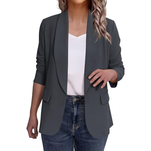 Dyhxuan Blazer Damen Sportlich Elegant Langarm Blazer Jacke Casual Reverskragen Cardigan Vorne Offener Anzugjacke Leicht Business Jacket Einfarbig Longblazer von Dyhxuan