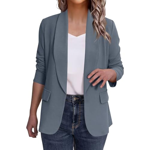 Dyhxuan Blazer Damen Sportlich Elegant Langarm Blazer Jacke Casual Reverskragen Cardigan Vorne Offener Anzugjacke Leicht Business Jacket Einfarbig Longblazer von Dyhxuan