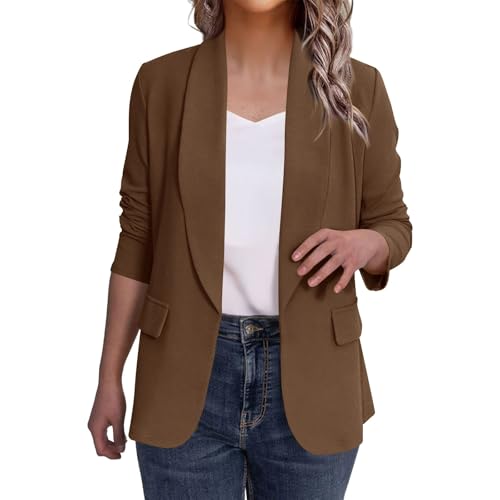 Dyhxuan Blazer Damen Sportlich Langarm Blazer Jacke Casual Reverskragen Cardigan Vorne Offener Anzugjacke Leicht Business Jacket Einfarbig Longblazer von Dyhxuan