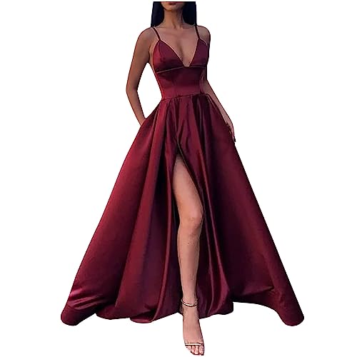 Dyhxuan Cocktailkleid Damen Elegant für Hochzeit Lange Abendkleider Abschlusskleider Festlich Kleider Hochzeitsgast Satin Abendkleid Ballkleider Brautkleid Bodenlang Maxikleid Blau Grün Schwarz von Dyhxuan