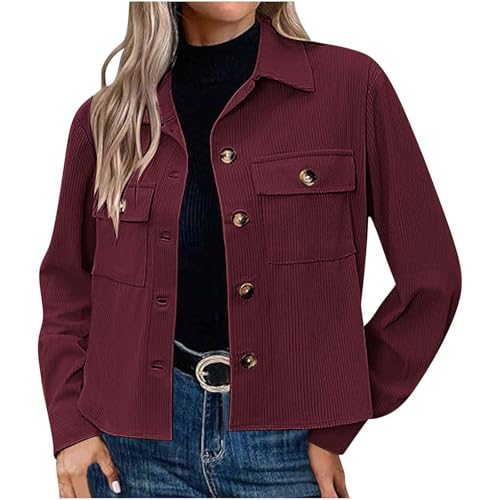 Dyhxuan Cordjacke Damen Kurz Revers Hemdjacke Einfarbig Langarm Jacke Autumn Übergangsjacke mit Tasche Button Down Cordhemd Dünne Langarmshirt Corduroy Freizeitjacke Trendy Hemdbluse 2024 Dyhxuan Cordjacke Damen Kurz Revers Hemdjacke Einfarbig Langarm Jacke Autumn Übergangsjacke mit Tasche Button Down Cordhemd Dünne Langarmshirt Corduroy Freizeitjacke Trendy Hemdbluse 2024 von Dyhxuan