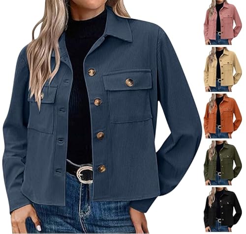 Dyhxuan Cordjacke Damen Kurz Revers Hemdjacke Einfarbig Langarm Jacke Autumn Übergangsjacke mit Tasche Button Down Cordhemd Dünne Langarmshirt Corduroy Freizeitjacke Trendy Hemdbluse 2024 Dyhxuan Cordjacke Damen Kurz Revers Hemdjacke Einfarbig Langarm Jacke Autumn Übergangsjacke mit Tasche Button Down Cordhemd Dünne Langarmshirt Corduroy Freizeitjacke Trendy Hemdbluse 2024 von Dyhxuan
