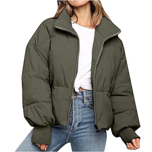 Dyhxuan Damen Cropped Fit Pufferjacke mit Breitem Stehkragen Modern Frauen Winterjacke Kurz Geschnitten Wattierte Steppjacke Jacke Winter Puffer Jacket Lässig Einfarbige Übergangsjacke Jacken Trend von Dyhxuan