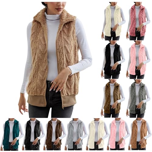 Dyhxuan Damen Fleeceweste Plüschweste Kunstfell Teddy Fleece Weste Outwear Herbst Winter Outdoor Warm Daunenweste Steppweste Bequem Ärmellos Cardigan Jacke Longweste Westen Black Friday Angebot 2023 von Dyhxuan