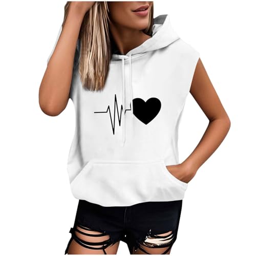 Dyhxuan Damen Hoodie Oversize Sweatshirt mit Kapuze Trendy Bedrucken Hoody Oberteile Kurzarm Kapuzenpullover mit Kängurutasche Leicht Sommer Kapuzenshirt Sleeveless Kapuzenpulli Streatwear von Dyhxuan