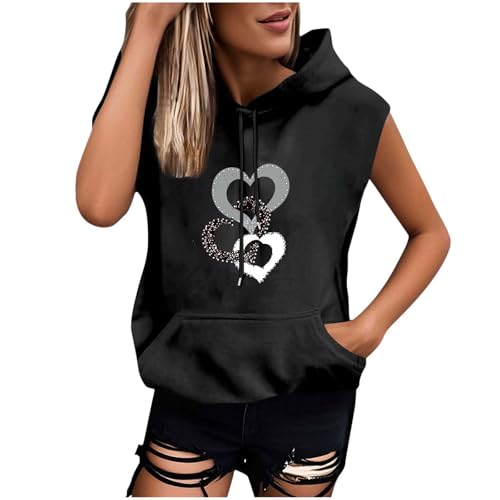 Dyhxuan Damen Hoodie Oversize Sweatshirt mit Kapuze Trendy Bedrucken Hoody Oberteile Kurzarm Kapuzenpullover mit Kängurutasche Leicht Sommer Kapuzenshirt Sleeveless Kapuzenpulli Streatwear von Dyhxuan