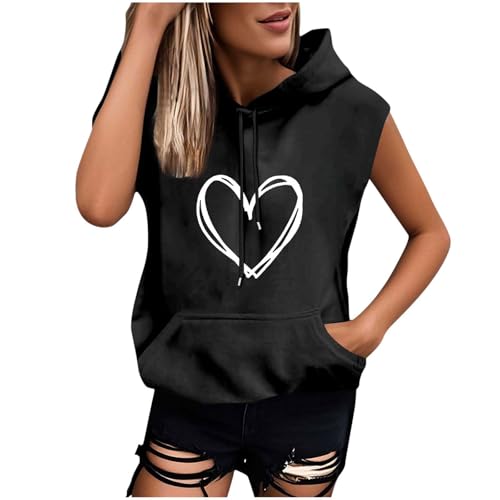Dyhxuan Damen Hoodie Oversize Sweatshirt mit Kapuze Trendy Bedrucken Hoody Oberteile Kurzarm Kapuzenpullover mit Kängurutasche Leicht Sommer Kapuzenshirt Sleeveless Kapuzenpulli Streatwear von Dyhxuan
