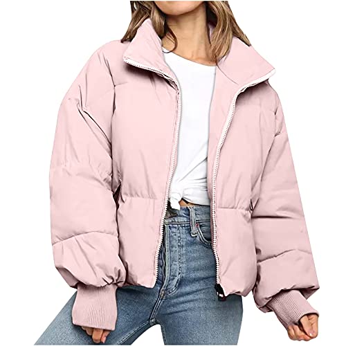 Dyhxuan Damen Jacke Winter Stehkragen Warm Steppjacke Kurz mit Reißverschluss Puffer Jacke Winterjacke Lässig Einfarbige Kurz Übergangsjacke Jacken Teenager Mädchen Trend Outdoorjacke Damenjacken von Dyhxuan