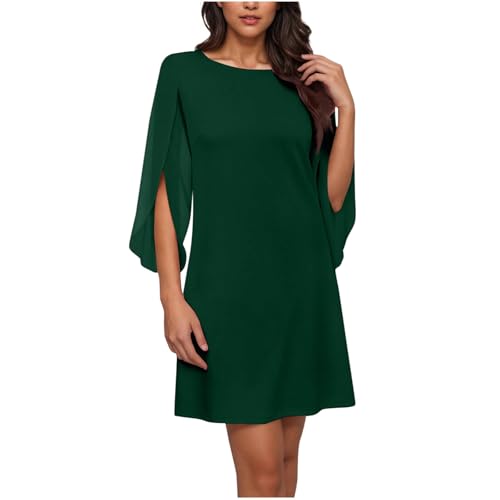 Dyhxuan Damen Kleid Elegant Chiffon Kleider Kurz Cocktailkleid 3/4 Ärmel Abendkleid Leicht Luftig Sommerkleider Elegant Partykleid Knielang Abiballkleider von Dyhxuan