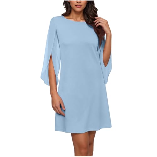 Dyhxuan Damen Kleid Elegant Chiffon Kleider Kurz Cocktailkleid 3/4 Ärmel Abendkleid Leicht Luftig Sommerkleider Elegant Partykleid Knielang Abiballkleider von Dyhxuan