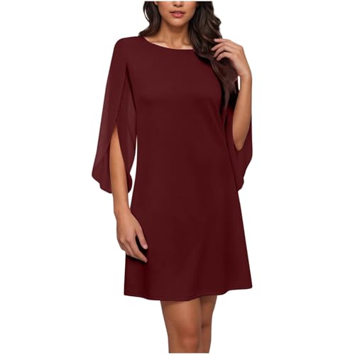 Dyhxuan Damen Kleid Elegant Chiffon Kleider Kurz Cocktailkleid 3/4 Ärmel Abendkleid Leicht Luftig Sommerkleider Elegant Partykleid Knielang Abiballkleider von Dyhxuan