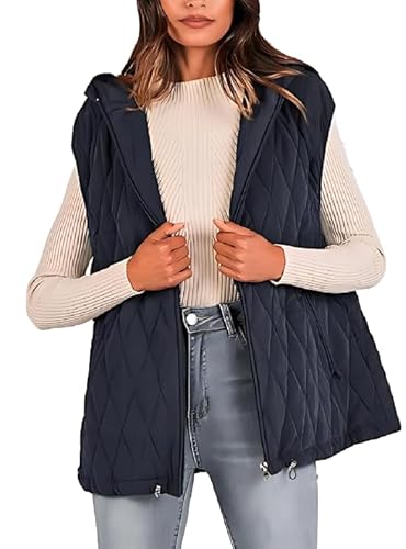 Dyhxuan Damen Weste mit Kapuze Ärmellose Winterjacke Baumwolle Steppweste Übergangsjacke Winterweste mit Tasche Warme Kapuzenjacke Reißverschluss Wintermantel Thermo Mantel Outdoor Jacke für Frauen von Dyhxuan