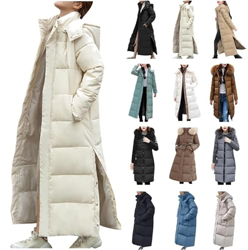 Dyhxuan Damen Winterjacke Winter Lang Daunenjacke Mantel Mode Einfarbige Warm Softshelljacke Langarm Steppjacke mit Kapuze Locker Pufferjacke Kapuzenjacke Übergangsjacke Jacken Teenager Mädchen Trend von Dyhxuan