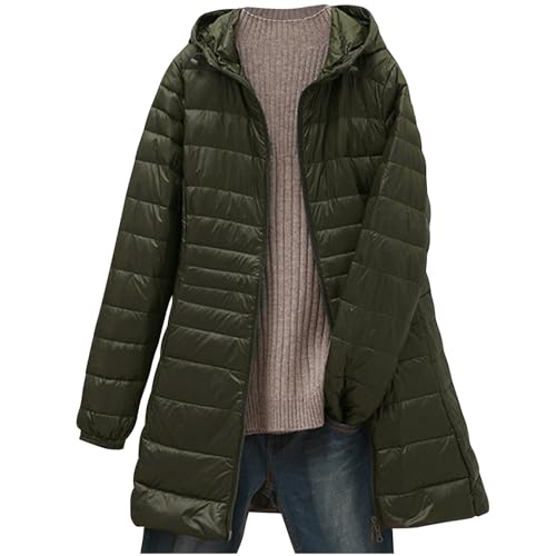 Dyhxuan Daunenjacke Damen Lang Leicht Dünne Steppjacke Lang Übergangsjacke mit Kapuze Warm Kapuzenjacke mit Reißverschluss Einfarbig Steppmantel Freizeitjacke mit Tasche Parka Jacke Übergangsmantel von Dyhxuan