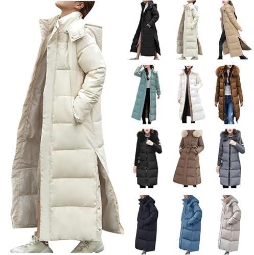 Dyhxuan Daunenjacke Damen Winter Winterjacke Lang Mantel Mode Einfarbige Übergangsjacke Warm Softshelljacke Langarm Steppjacke mit Kapuze Locker Pufferjacke Kapuzenjacke Jacken Teenager Mädchen Trend von Dyhxuan