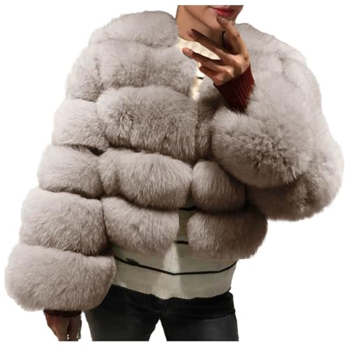 Dyhxuan Felljacke Damen Kurz Kunstfell Jacke Flauschige Pelzjacke Elegant Einfarbig Winterjacke Kunstlpelz Mantel Faux Fell Kurzjacke Dicker Parka Wintermantel Outdoor Oberbekleidung von Dyhxuan