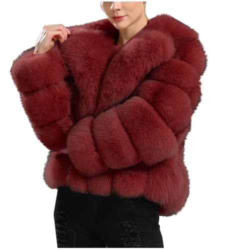 Dyhxuan Felljacke Damen Kurz Kunstpelz Jacke Flauschige Revers Pelzjacke Elegant Plüschjacke Faux Fell Winterjacke Winter Oberbekleidung Open Front Wintermantel Outdoorjacke Kunstpelzjacke von Dyhxuan