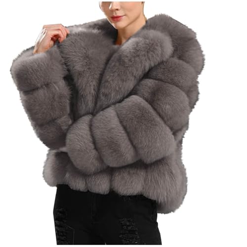 Dyhxuan Felljacke Damen Kurz Kunstpelz Jacke Flauschige Revers Pelzjacke Elegant Plüschjacke Faux Fell Winterjacke Winter Oberbekleidung Open Front Wintermantel Outdoorjacke Kunstpelzjacke von Dyhxuan