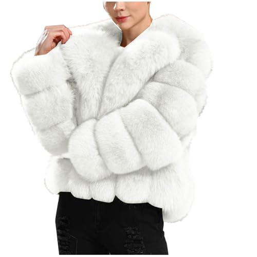 Dyhxuan Felljacke Damen Kurz Kunstpelz Jacke Flauschige Revers Pelzjacke Elegant Plüschjacke Faux Fell Winterjacke Winter Oberbekleidung Open Front Wintermantel Outdoorjacke Kunstpelzjacke von Dyhxuan