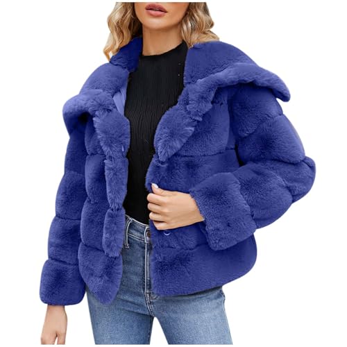 Dyhxuan Felljacke Damen Umlegekragen Kunstfell Jacke Elegant Winterjacke Dicke Warme Steppjacke Faux Pelz Mantel Einfarbig Fleecejacke Flauschige Plüschjacke Winteramantel Kunstpelz Steppmantel von Dyhxuan