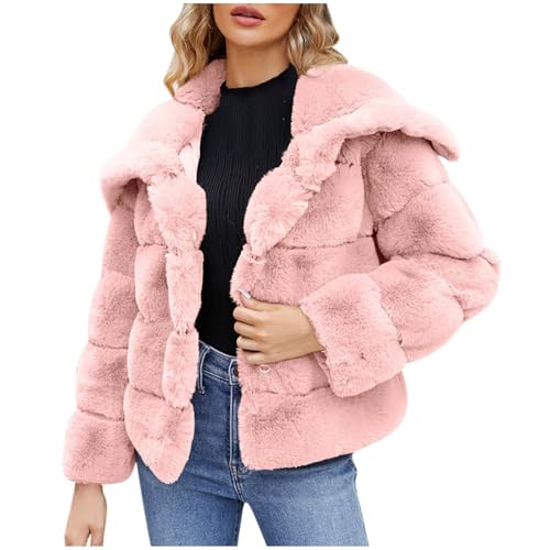 Dyhxuan Felljacke Damen Umlegekragen Kunstfell Jacke Elegant Winterjacke Dicke Warme Steppjacke Faux Pelz Mantel Einfarbig Fleecejacke Flauschige Plüschjacke Winteramantel Kunstpelz Steppmantel von Dyhxuan
